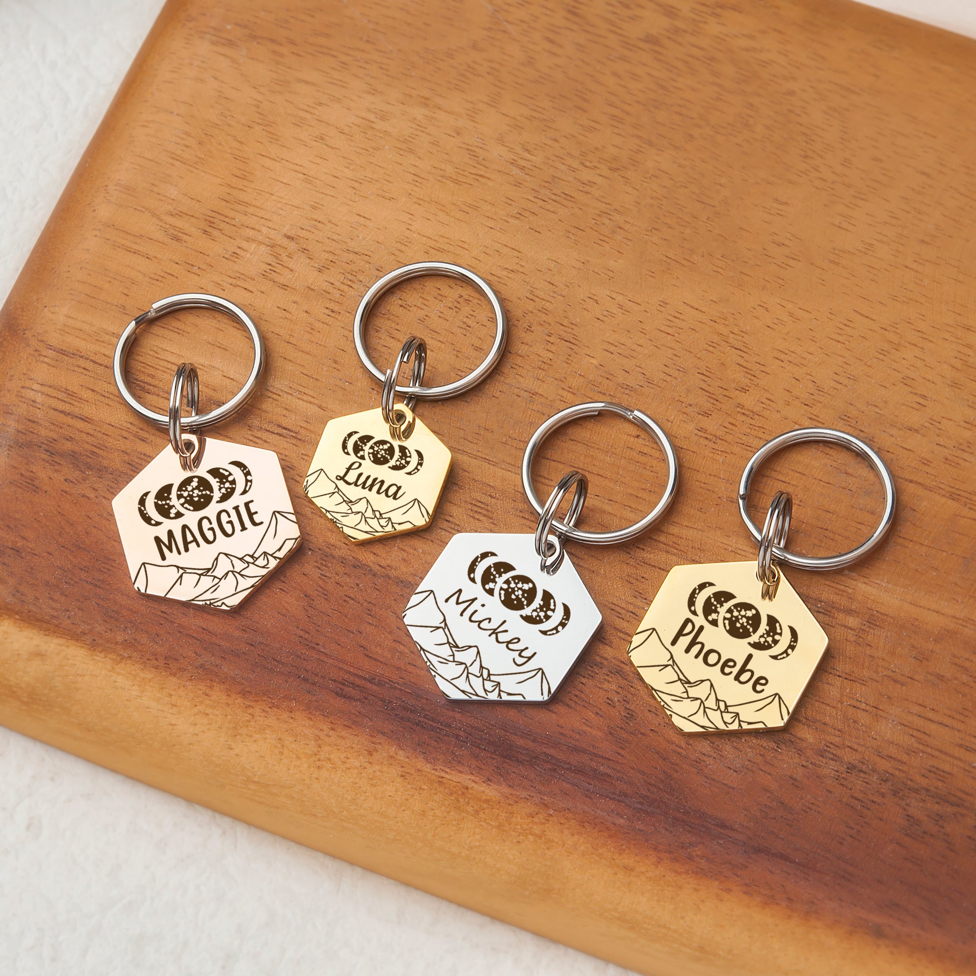 Moon Phases Hexagon Pet Tag