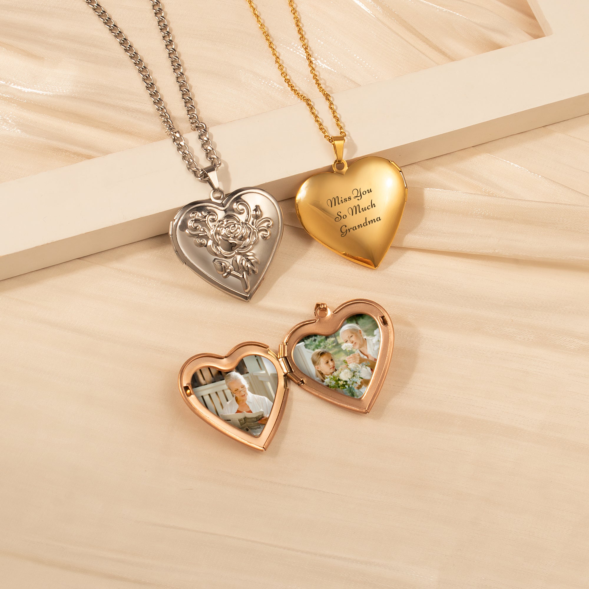 Rose Photo Heart Memorial Locket Necklace