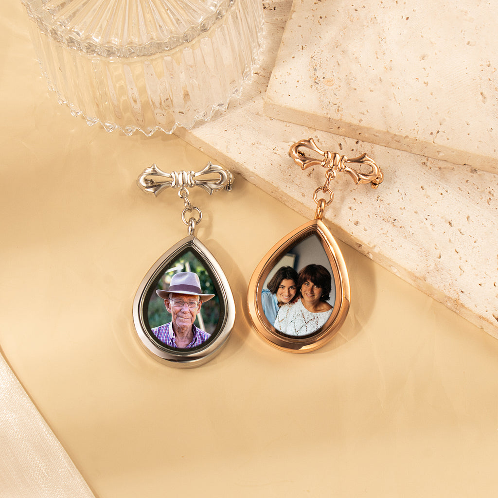 Glass Graduation Teardrop Photo Locket Lapel Pin