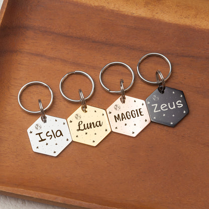 Personalized Moon Phases Hexagon Shaped Pet ID Dog Tag for Cat or Dog