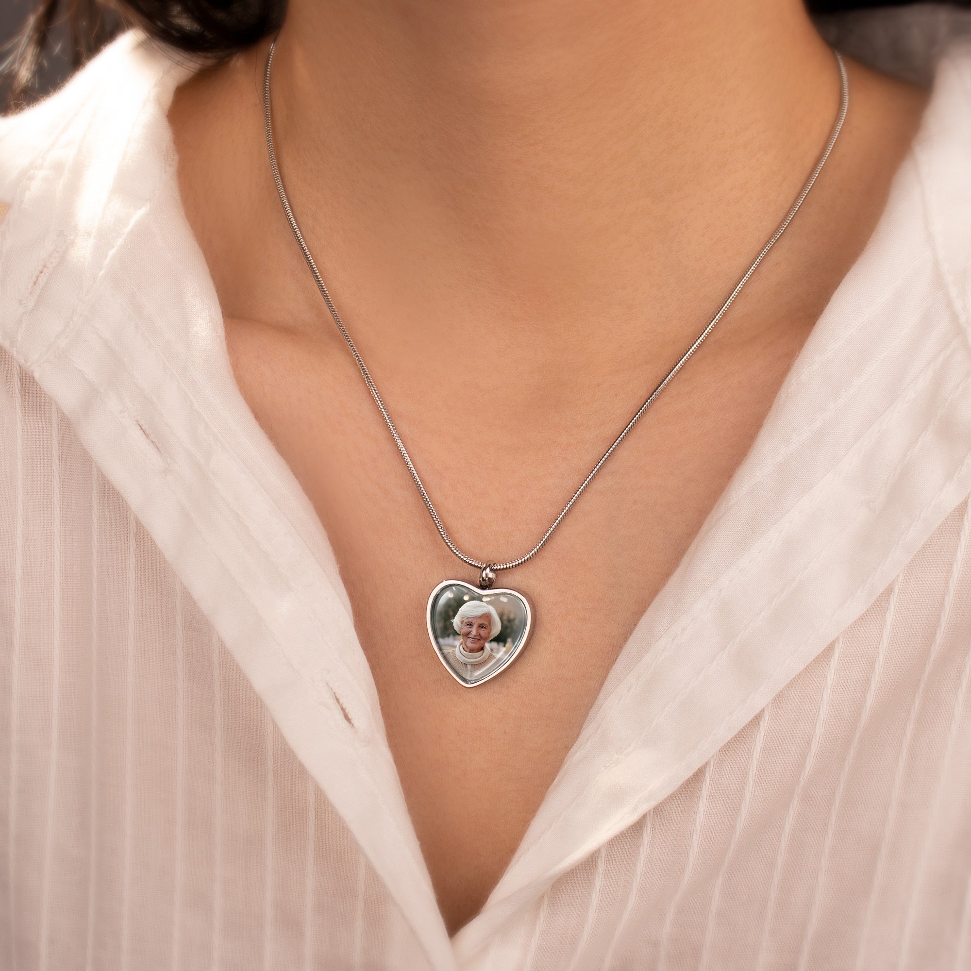 Heart Memorial Ashes Holder Necklace with Photo
