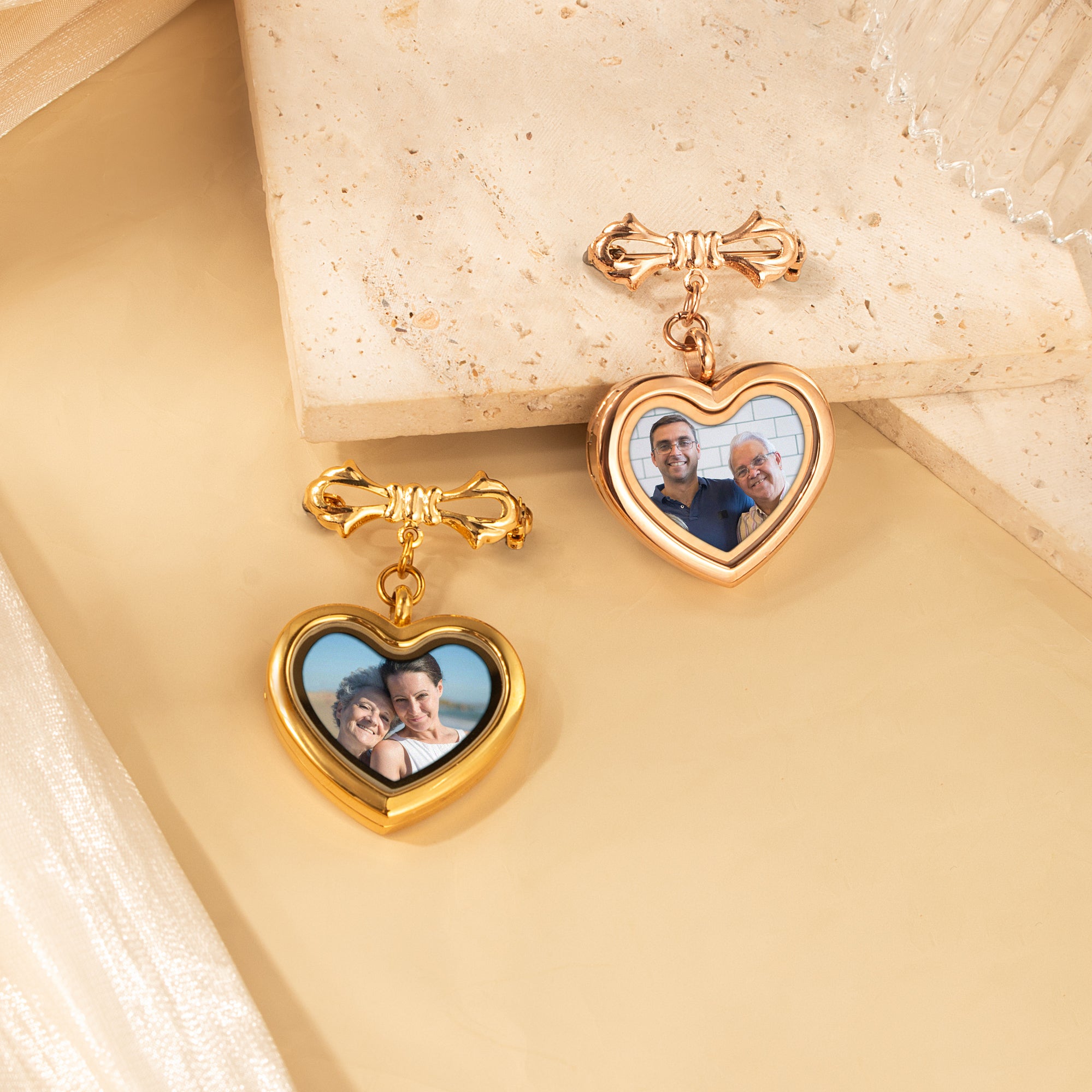 Glass Heart Photo Locket Brooch Pin