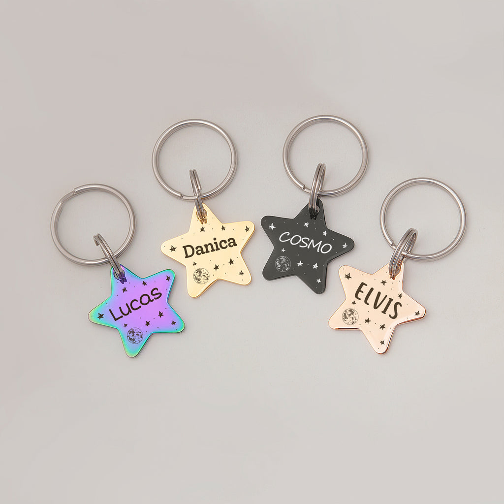 Personalized Space Themed Star Shaped Pet ID Dog Tag