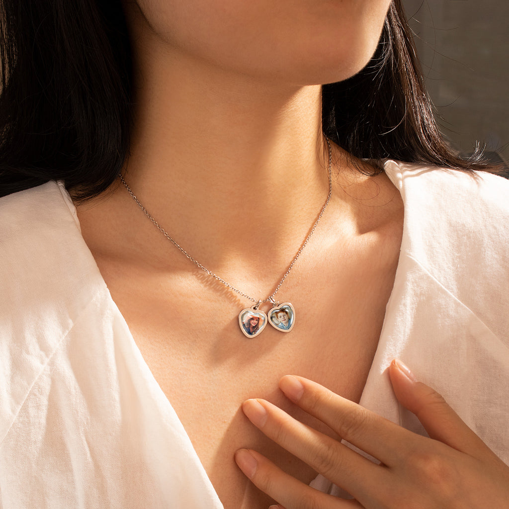Heart Photo Necklace with Glass Dome Cab
