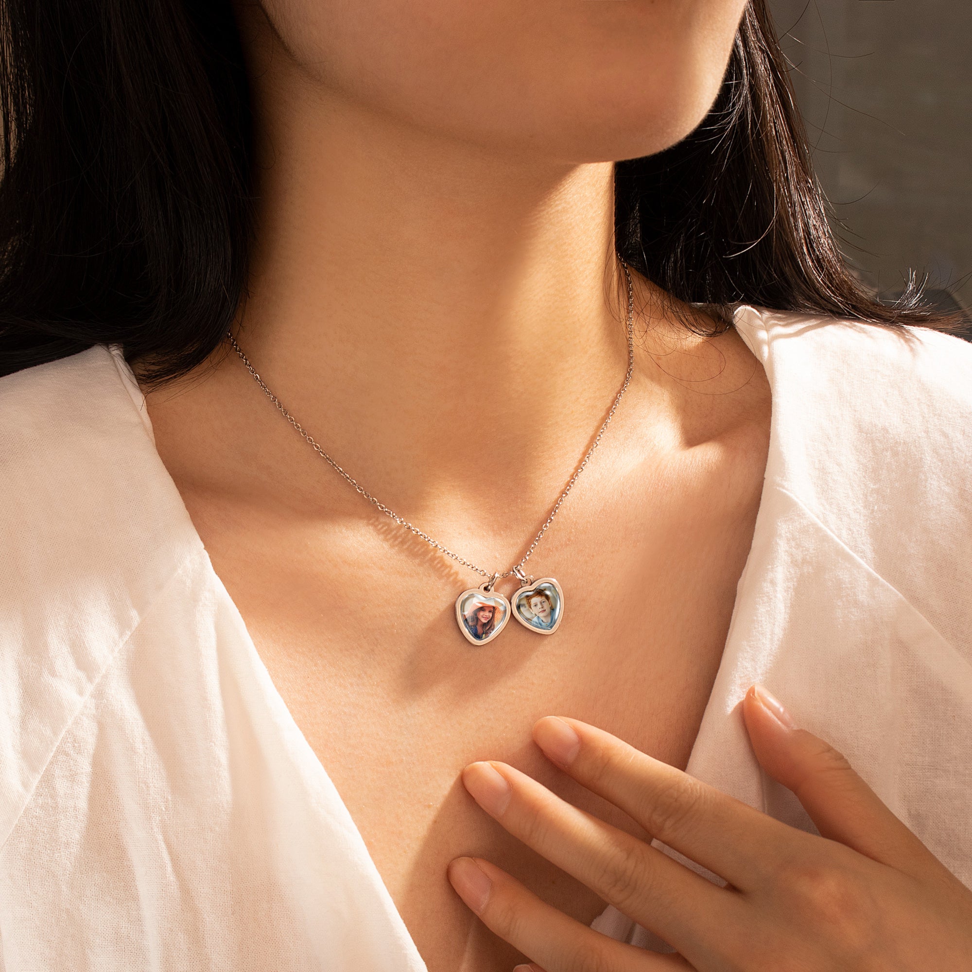 Heart Photo Necklace with Glass Dome Cab