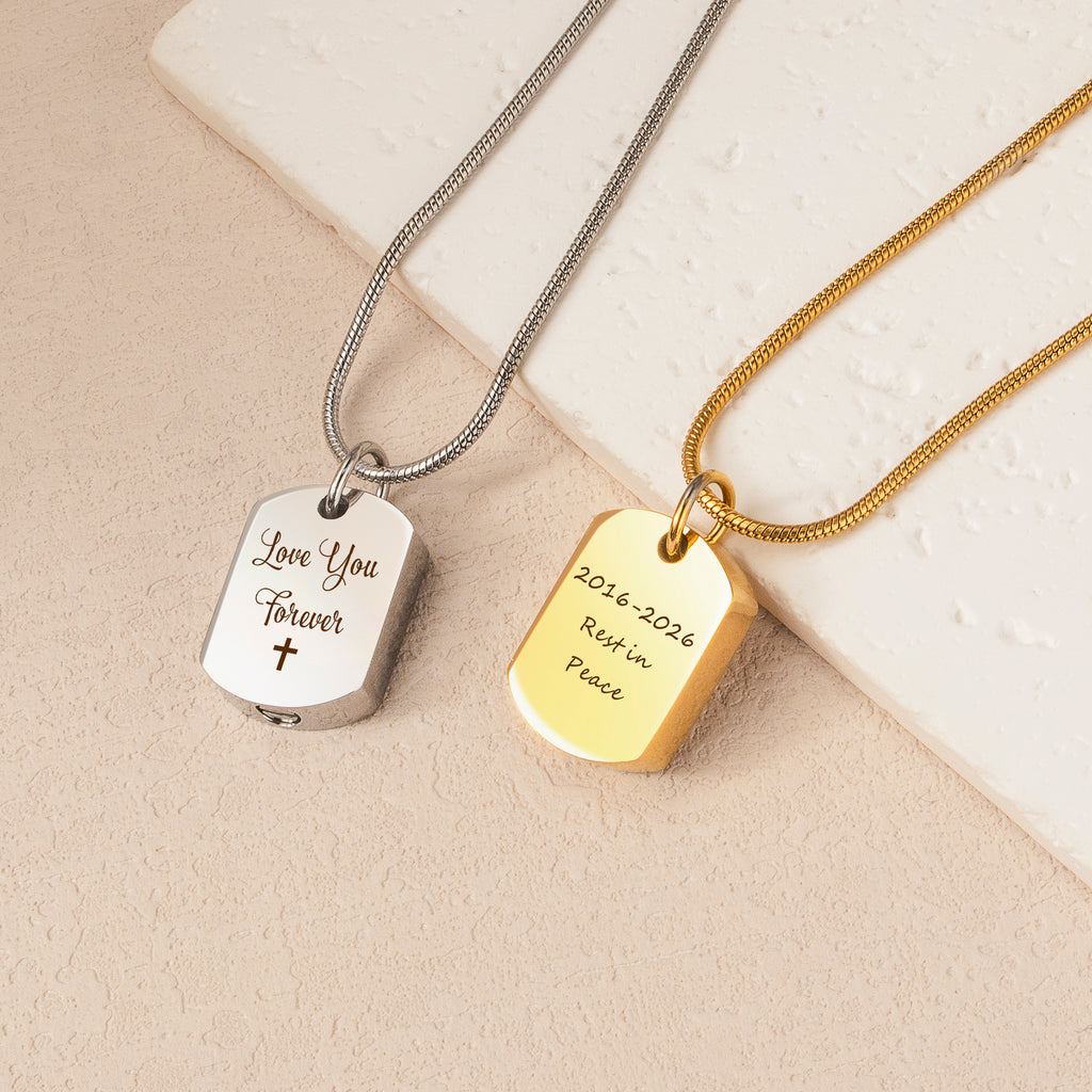 Stainless Steel Memorial Dog Tag Urn Necklace