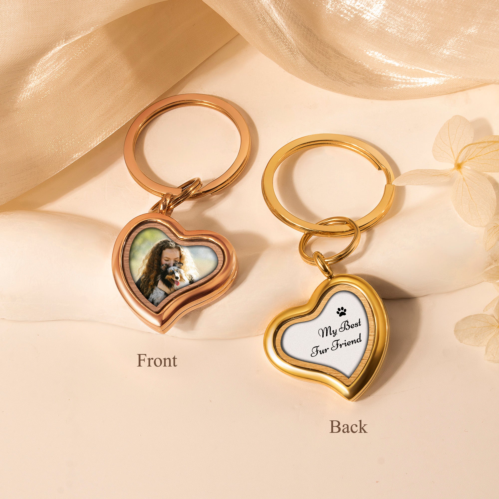 Sideways Heart Photo Locket Pet Memorial Keychain