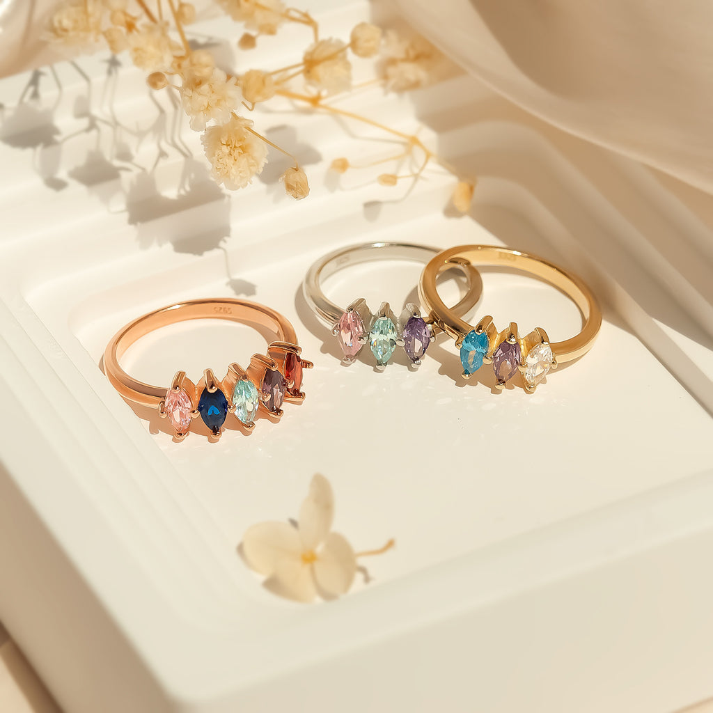 Custom Diamond Shaped Birthstone Ring