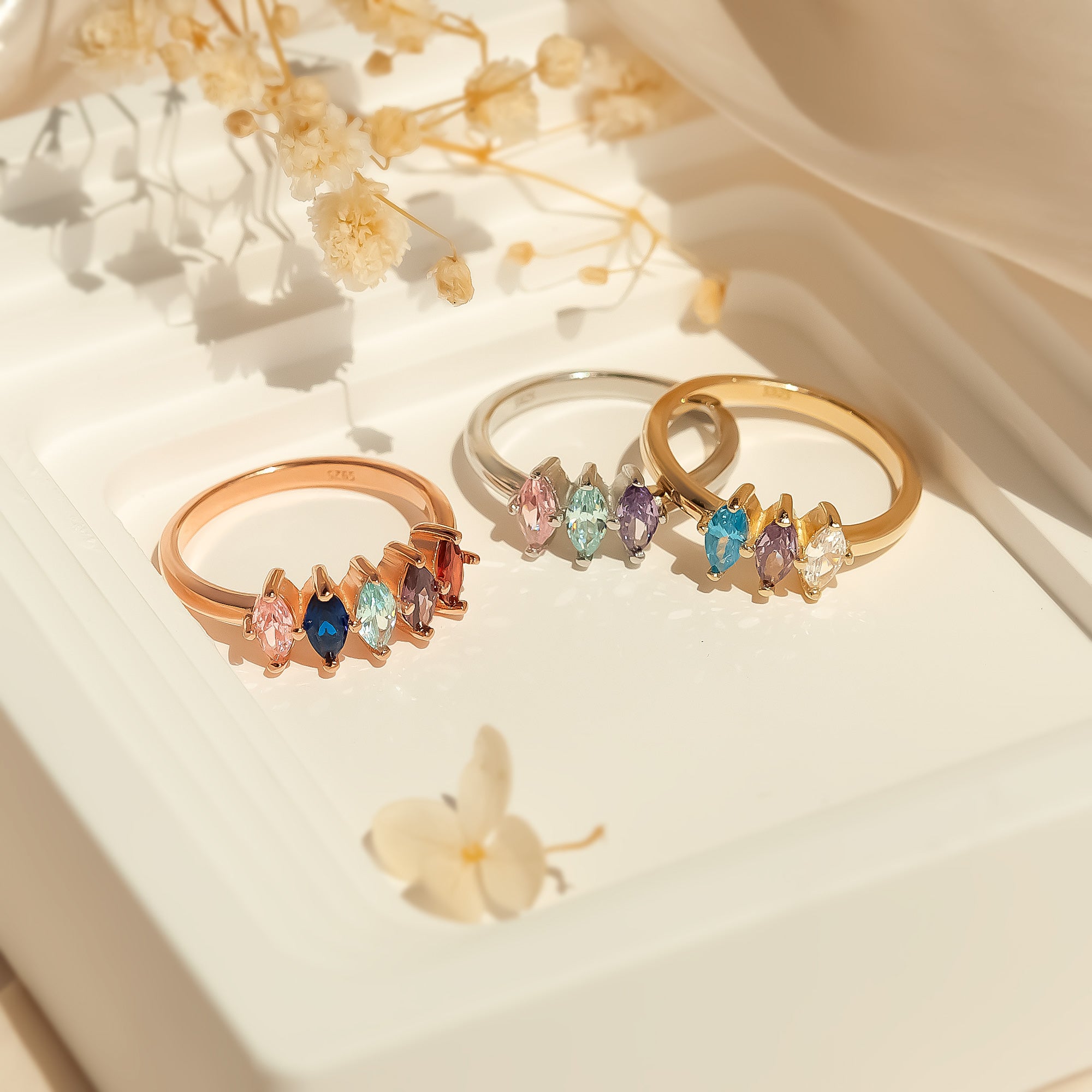 Custom Diamond Shaped Birthstone Ring