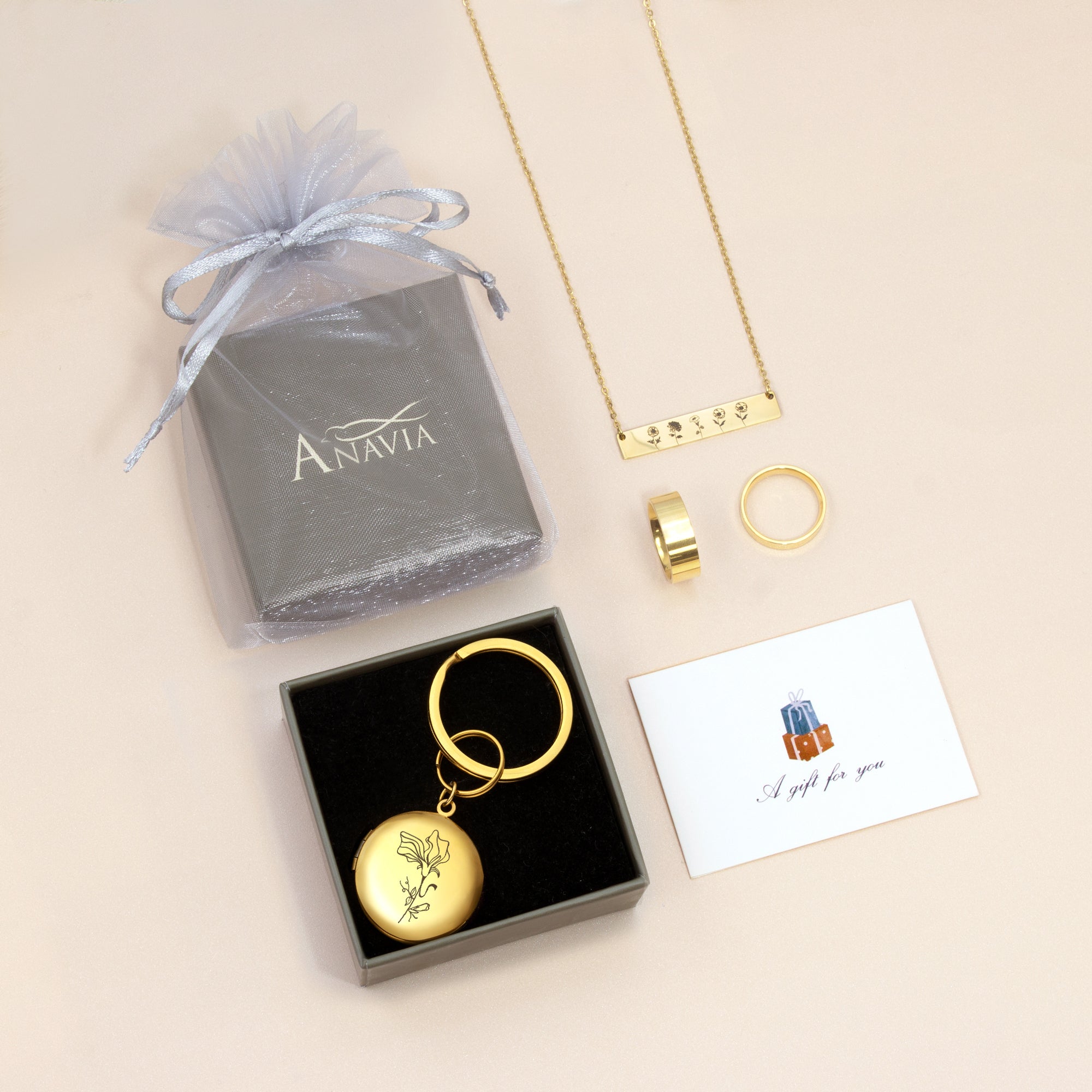 Custom Flower Photo Locket Key Chain