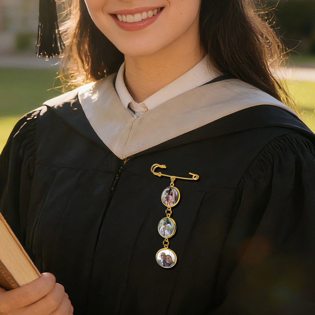 Vertical Round Graduation Photo Brooch Pin