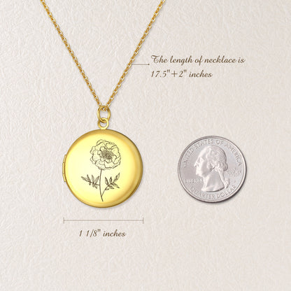 Custom Birth Flower Photo Locket Necklace