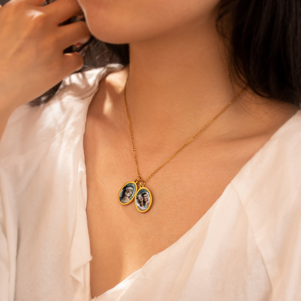 Oval Photo Necklace with Glass Dome Cab