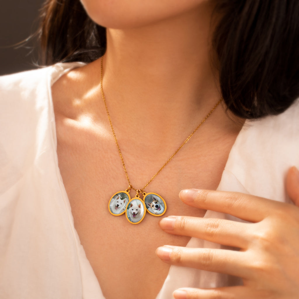 Oval Pet Photo Necklace with Glass Dome Cab