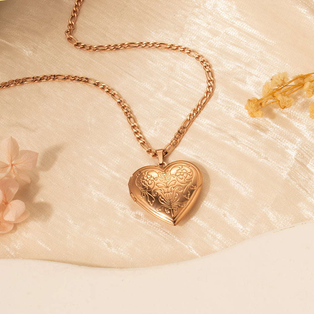 Symmetrical Floral Photo Heart Locket