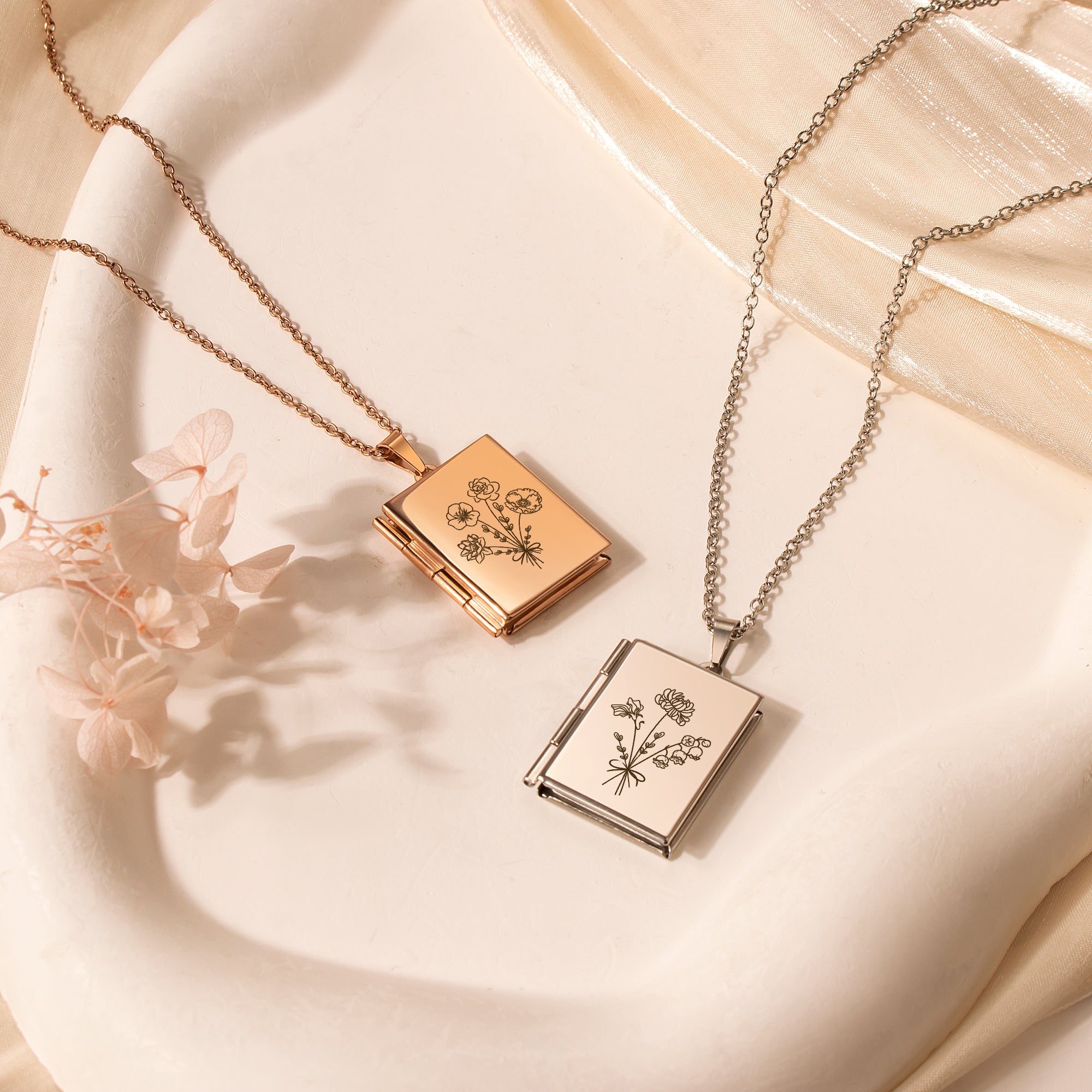 Square Build Your Own Bouquet Photo Locket Necklace