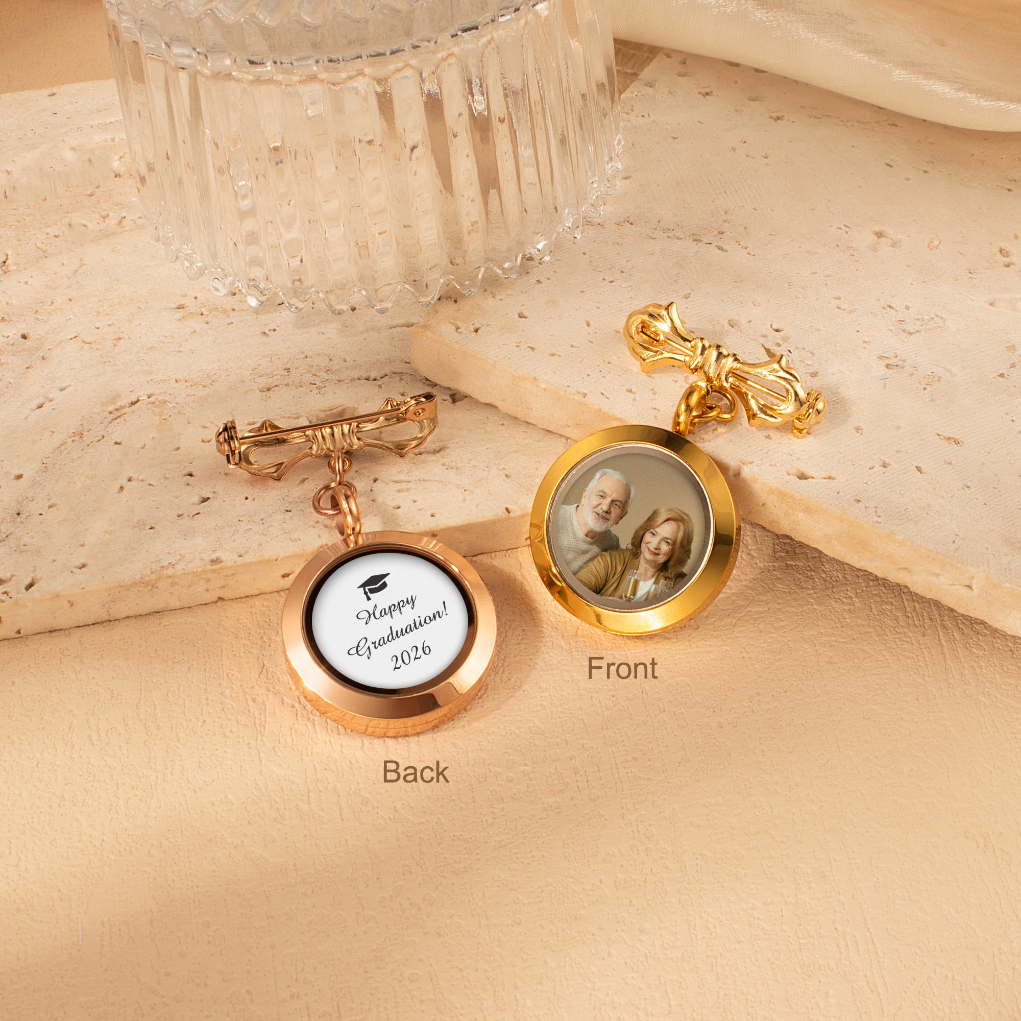 Glass Graduation Photo Locket Lapel Pin