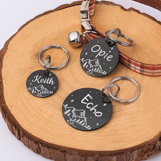 Personalized Mountain Starry Sky Round Shaped Pet ID Dog Tag for Cat or Dog