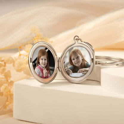 Custom Flower, Name, and Date Photo Locket Key Chain