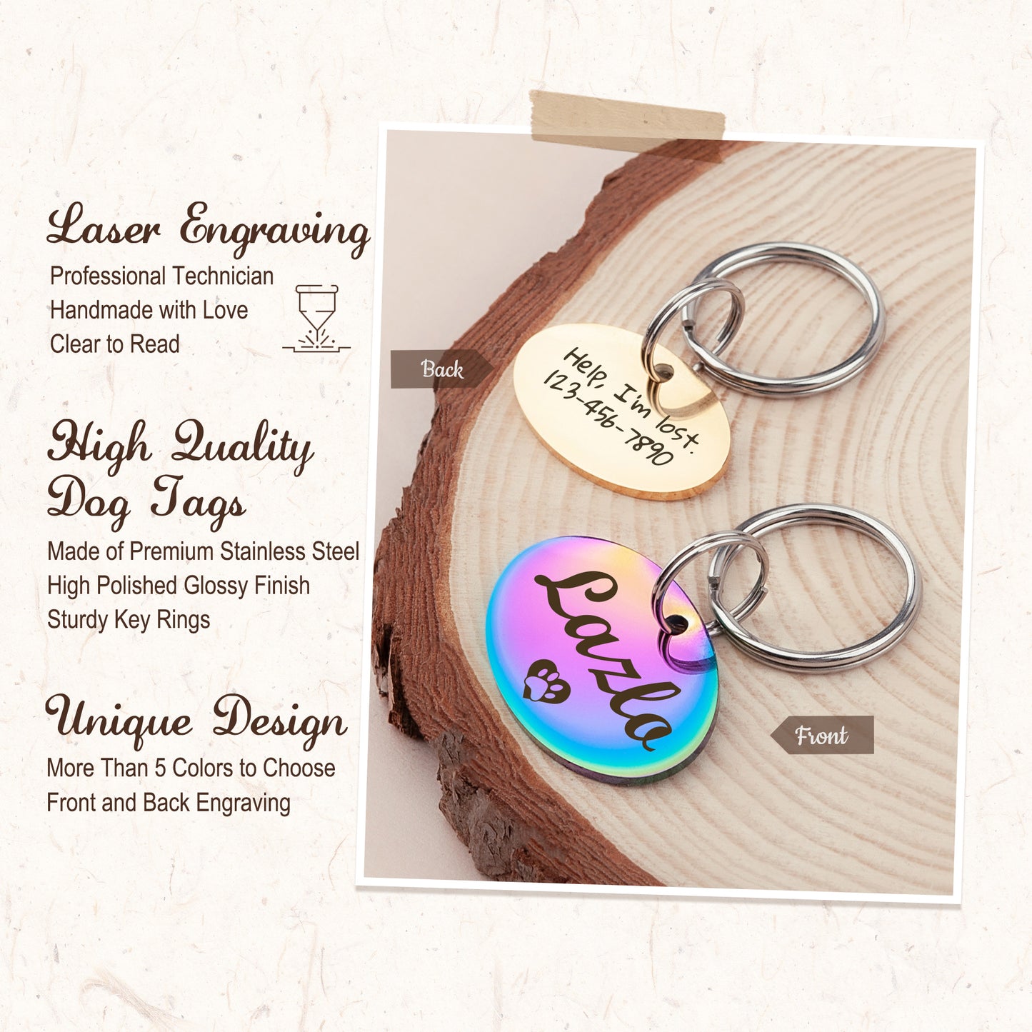 Custom Horizontal Oval Shaped Pet ID Dog Tag