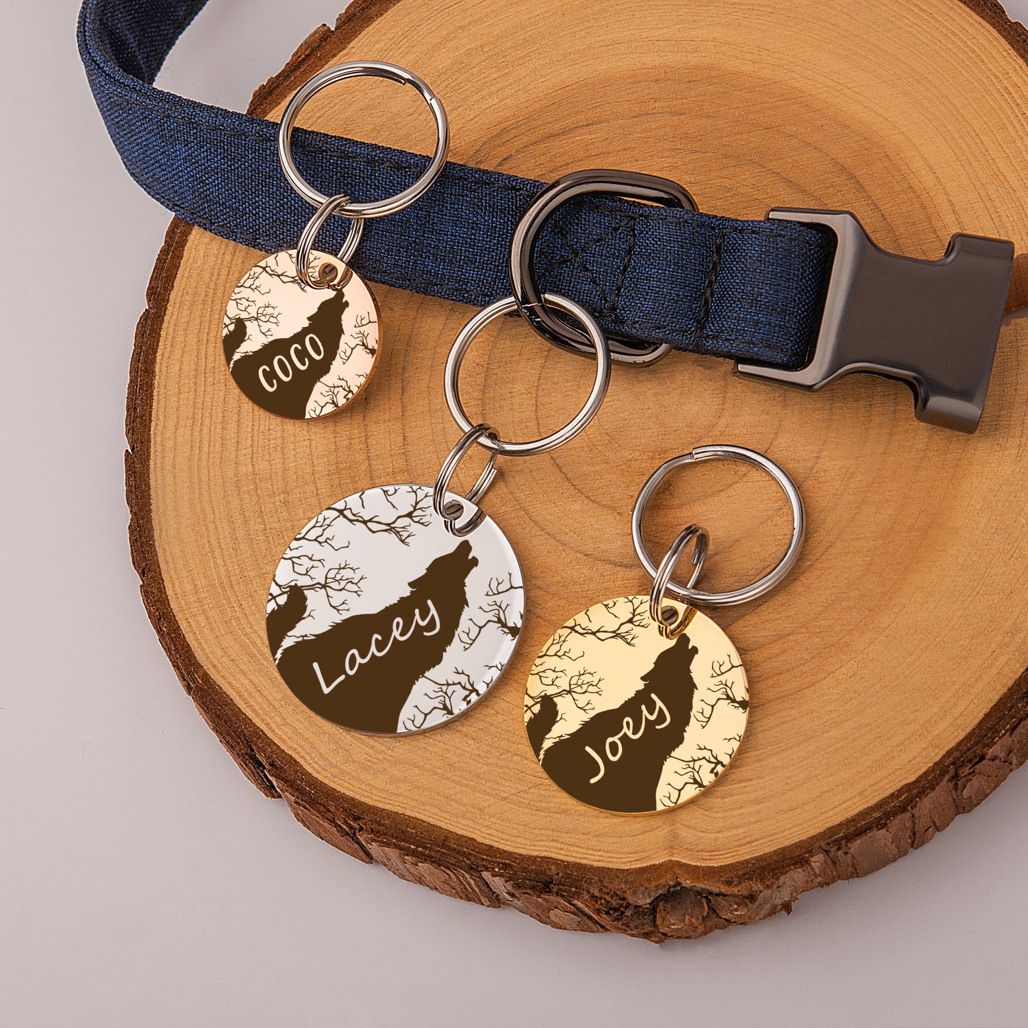 Howling Wolf Round Pet ID Dog Tag