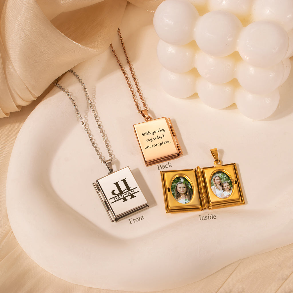 Square Name Photo Locket Necklace