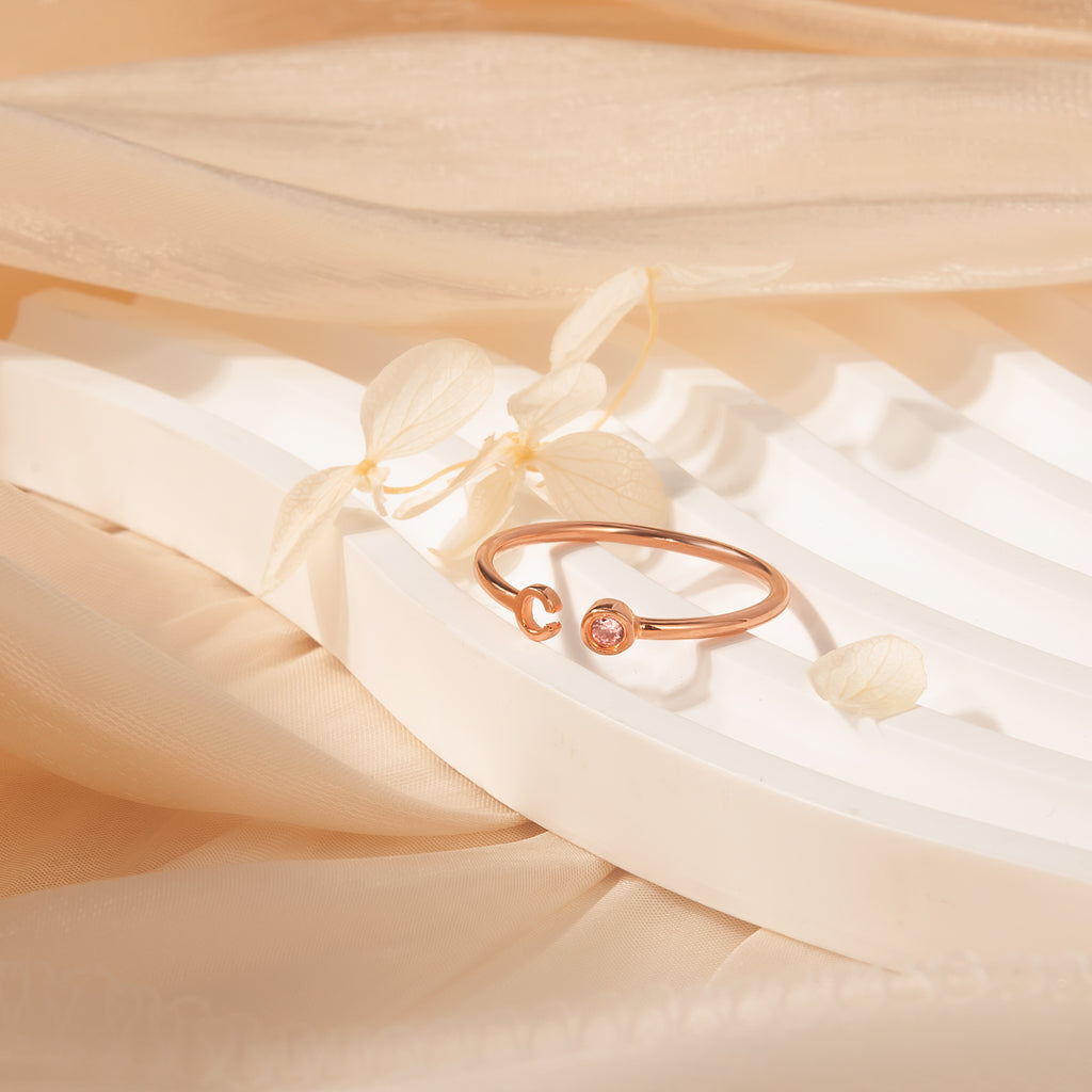 Parallel Initial Birthstone Ring