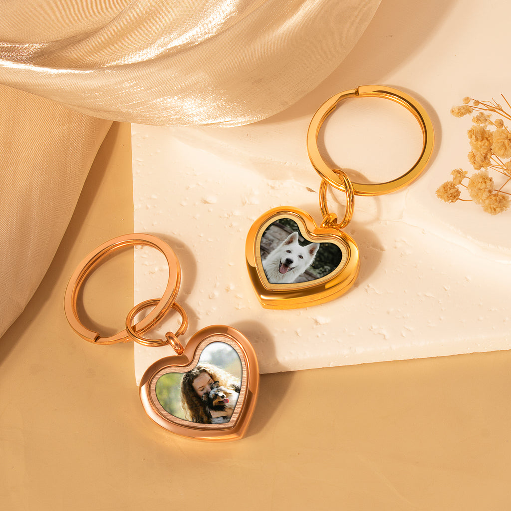 Glass Heart Photo Locket Pet Memorial Keychain