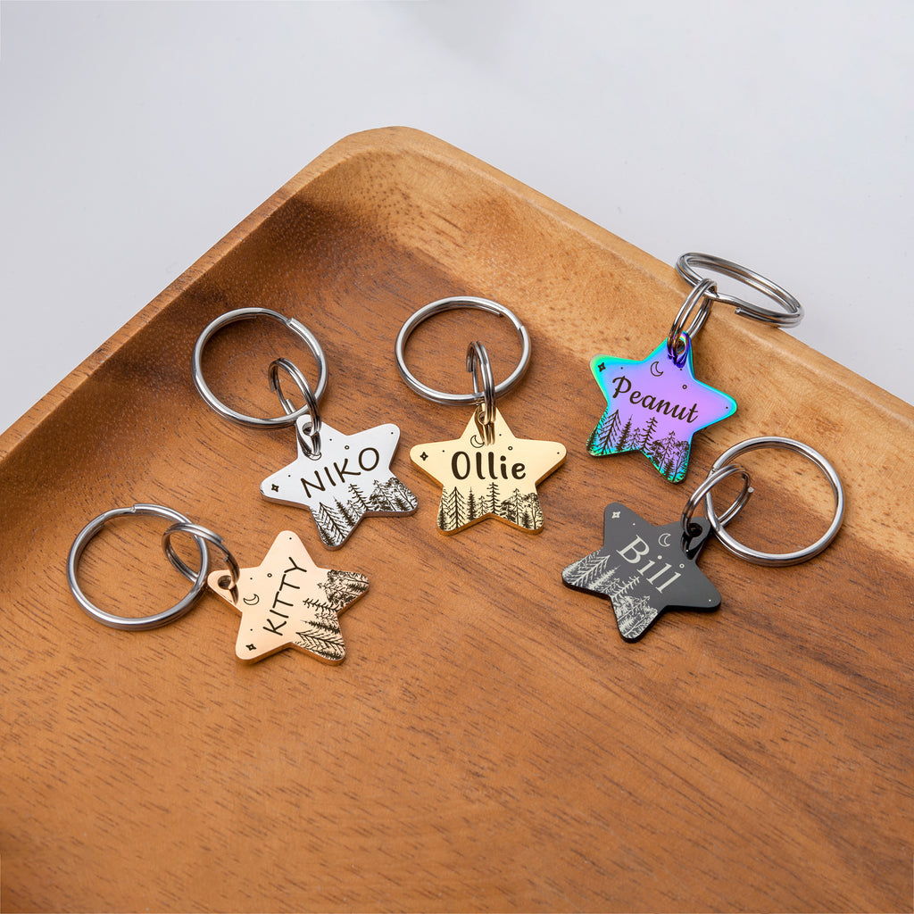 Personalized Forrest Starry Sky Star Shaped Pet ID Dog Tag for Cat or Dog
