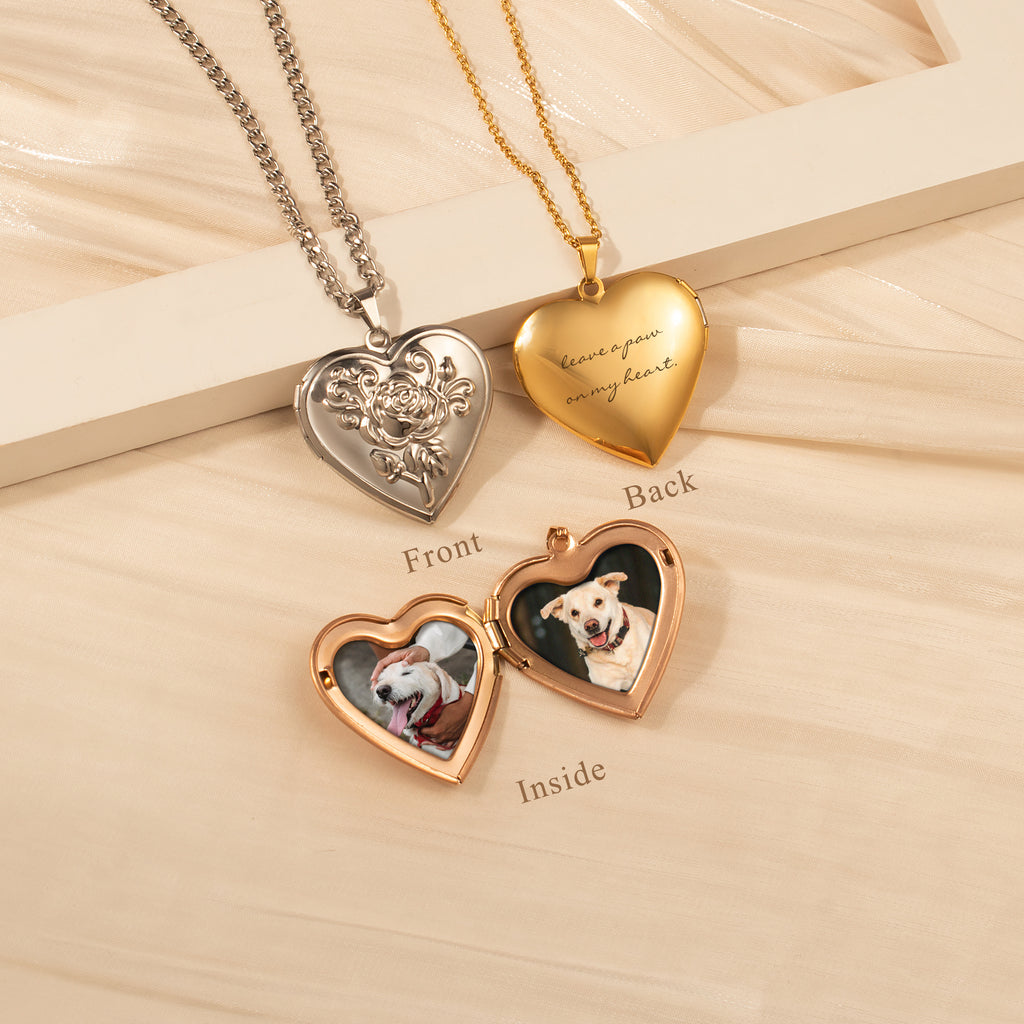 Rose Photo Heart Pet Memorial Locket Necklace
