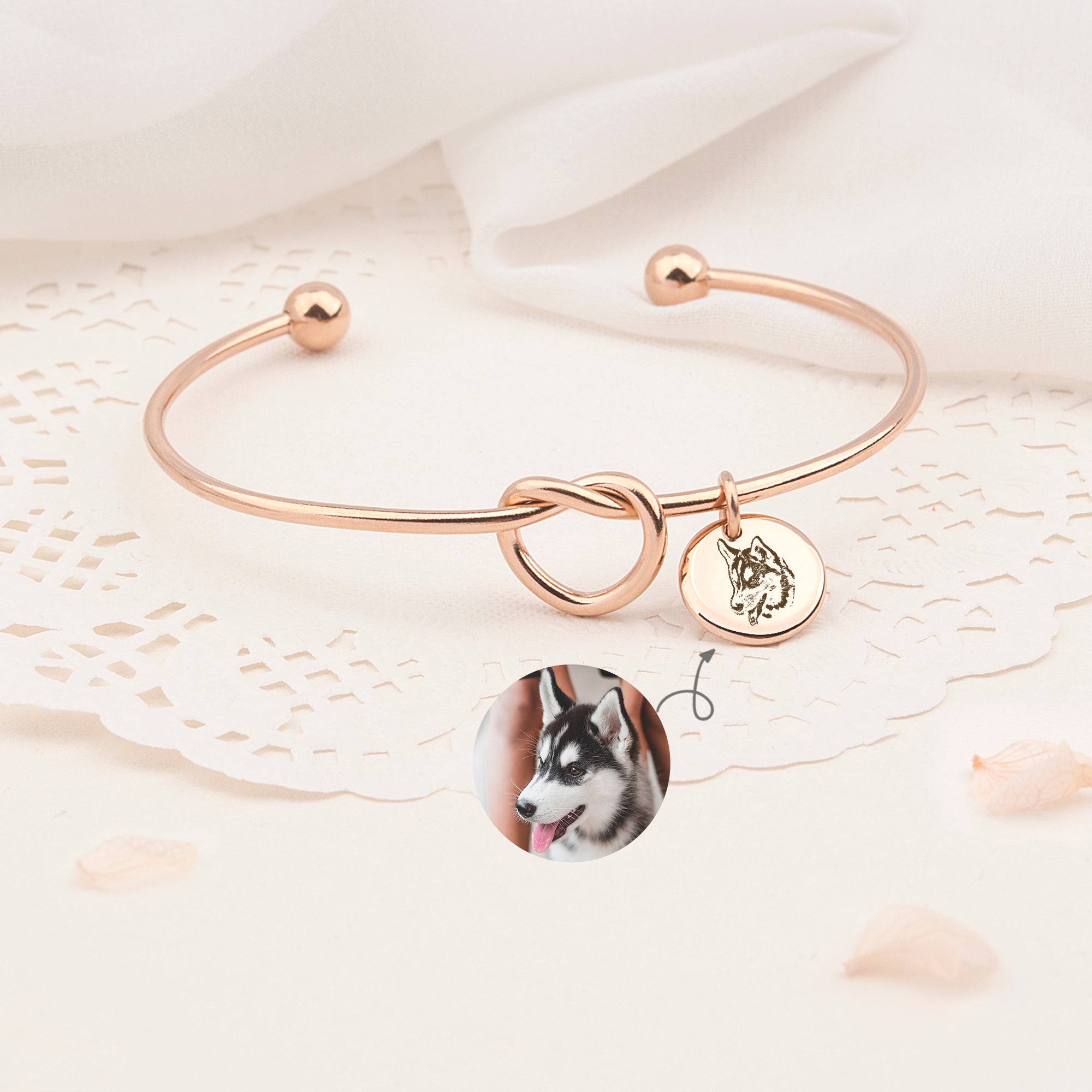 Pet Portrait Photo Custom Cuff Knot Bracelet