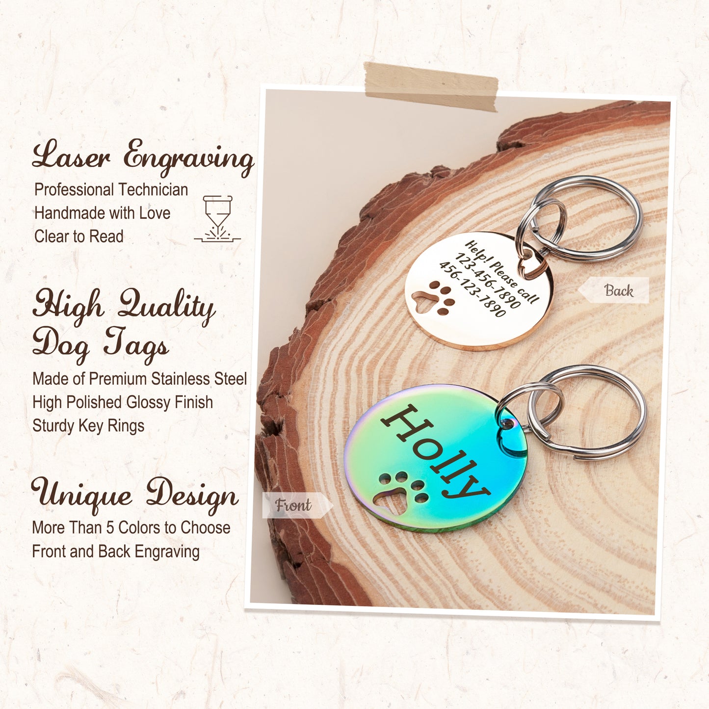 Round Shaped Paw Print Cut-Out Pet ID Dog Tag