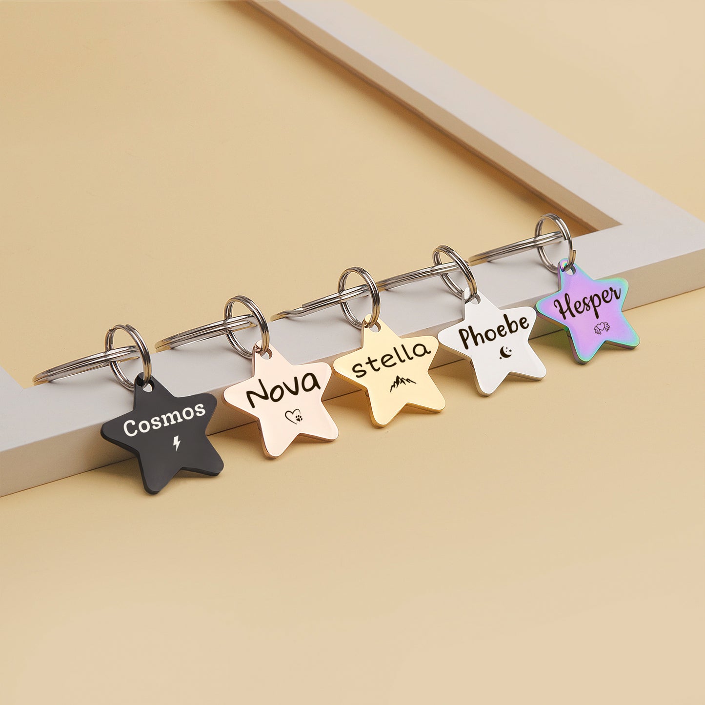 Personalized Star Shaped Name and Icon Pet ID Dog Tag