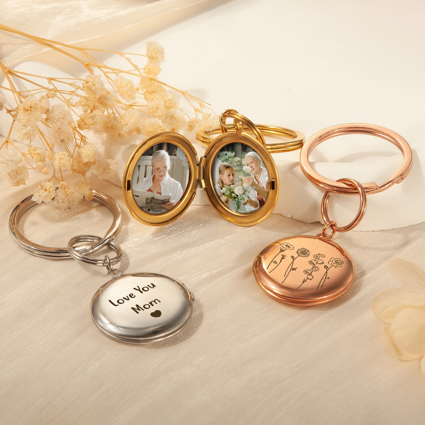 Custom Flower Garden Photo Locket Key Chain