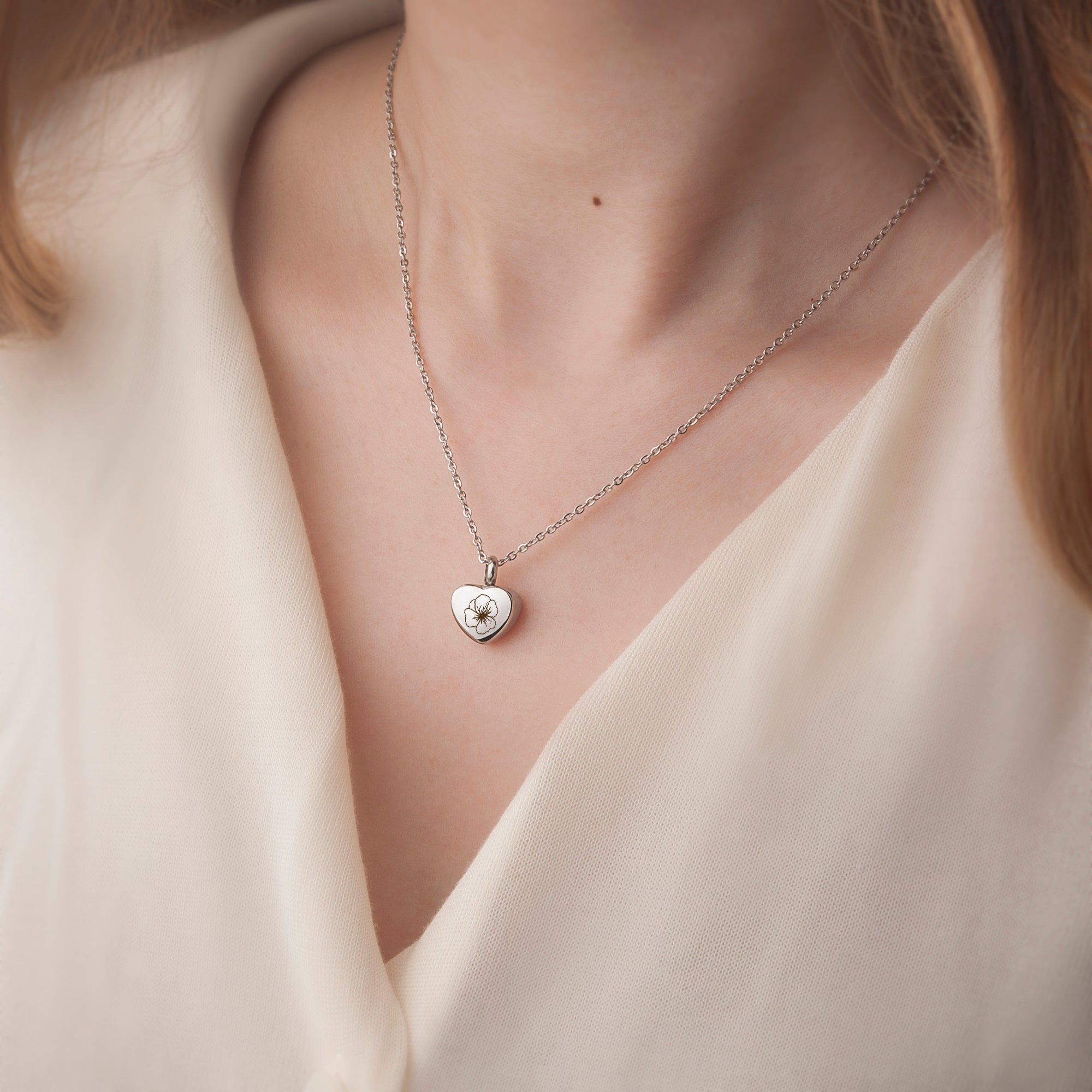 Birth Flower Mini Heart Memorial Necklace