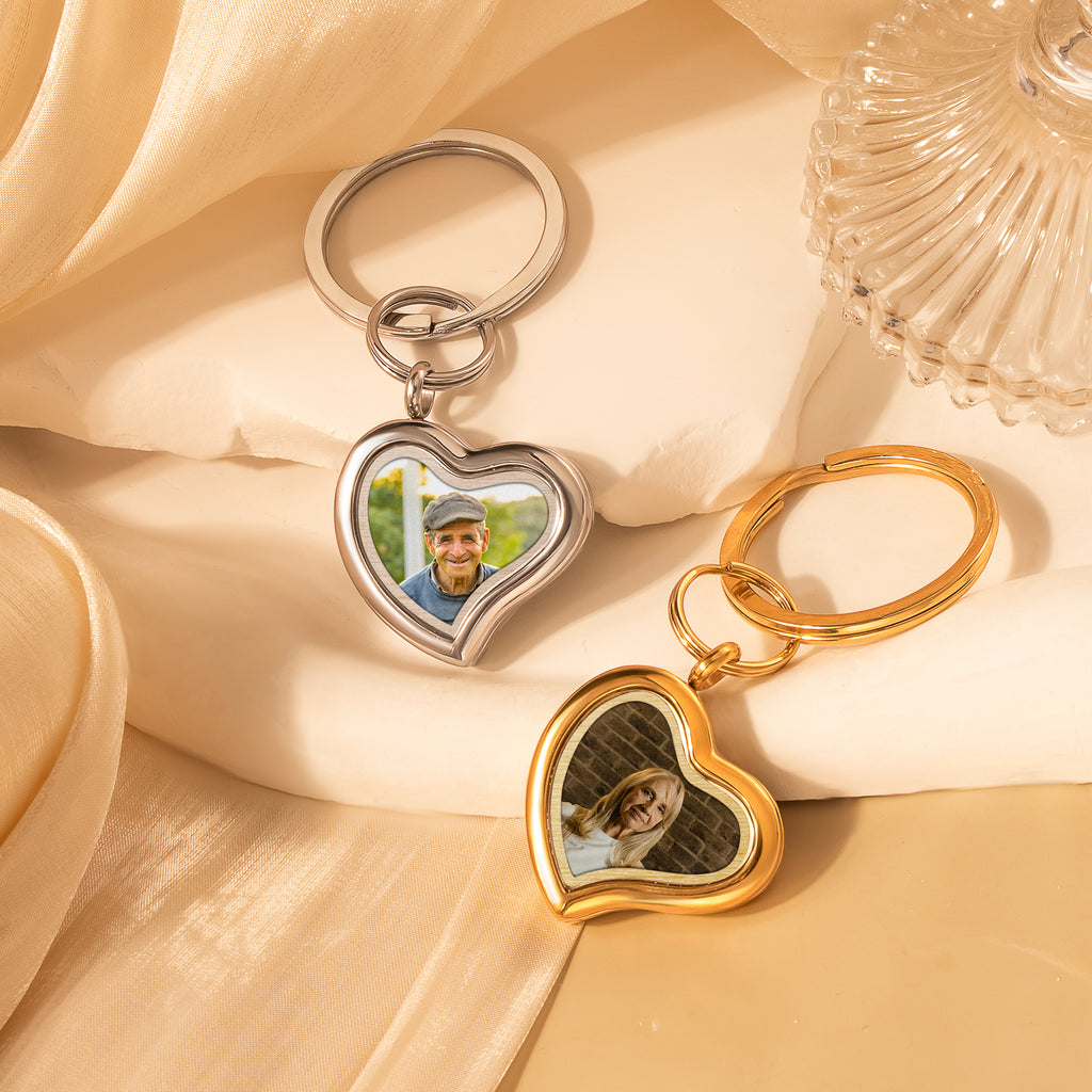 Sideways Heart Photo Locket Memorial Keychain