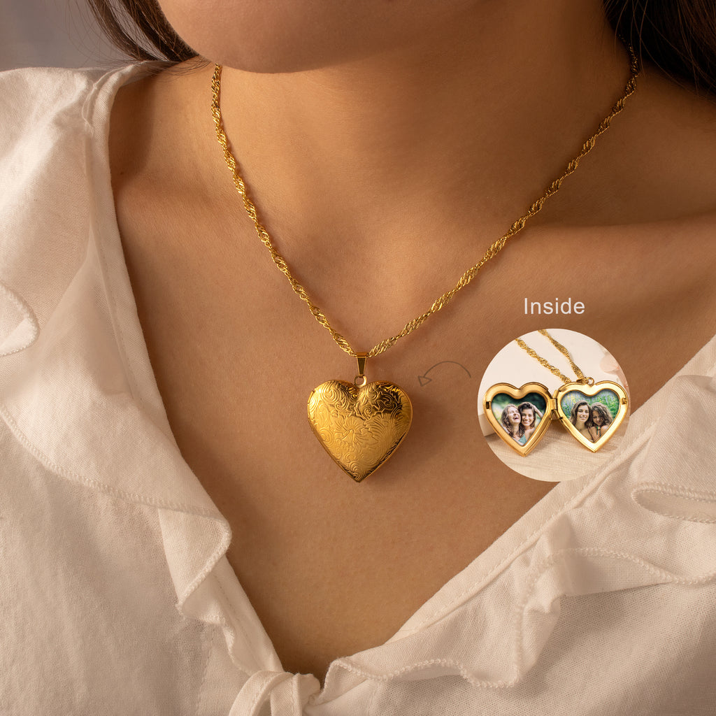 Custom Wave Photo Heart Locket