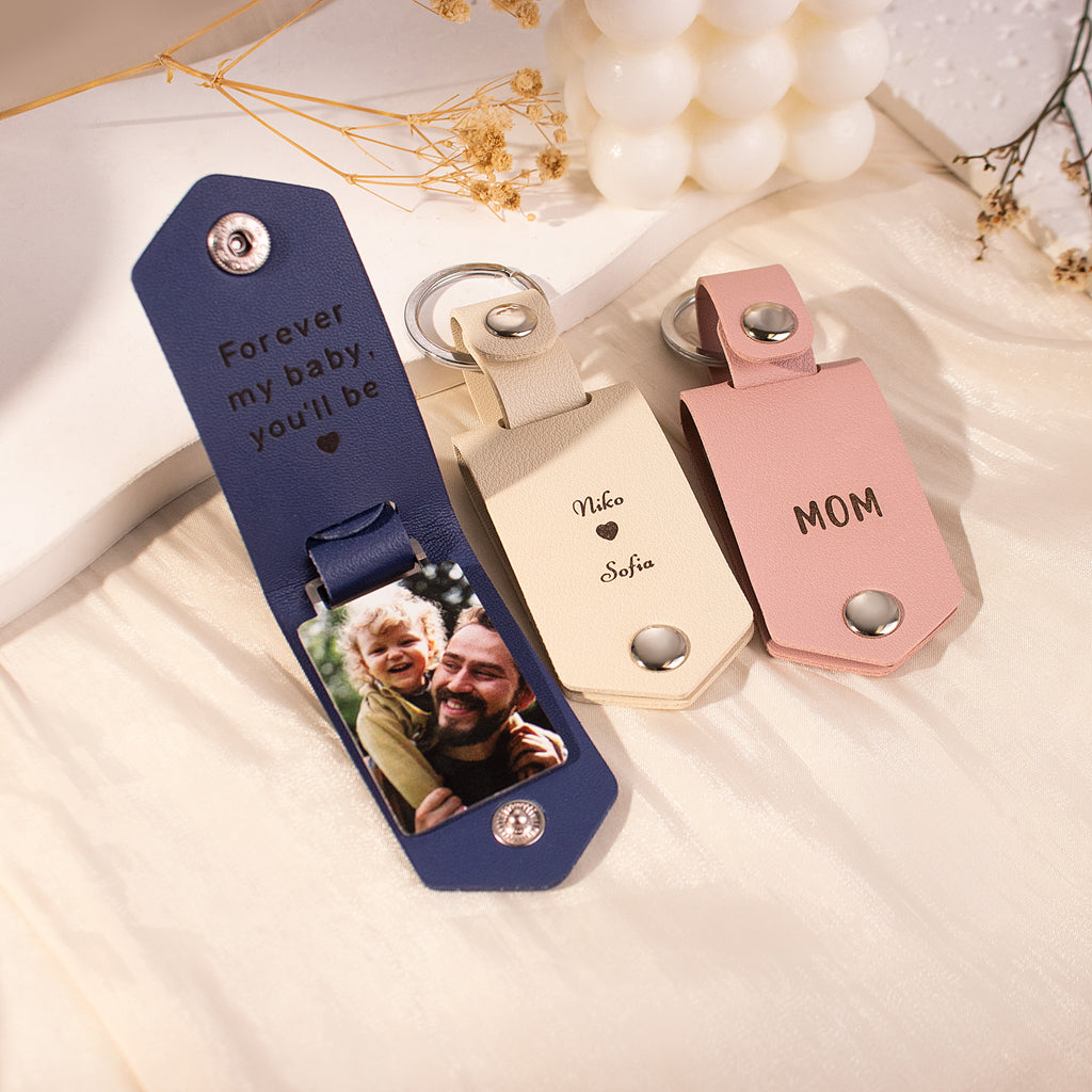 Personalized Men's Leather Photo Keychain