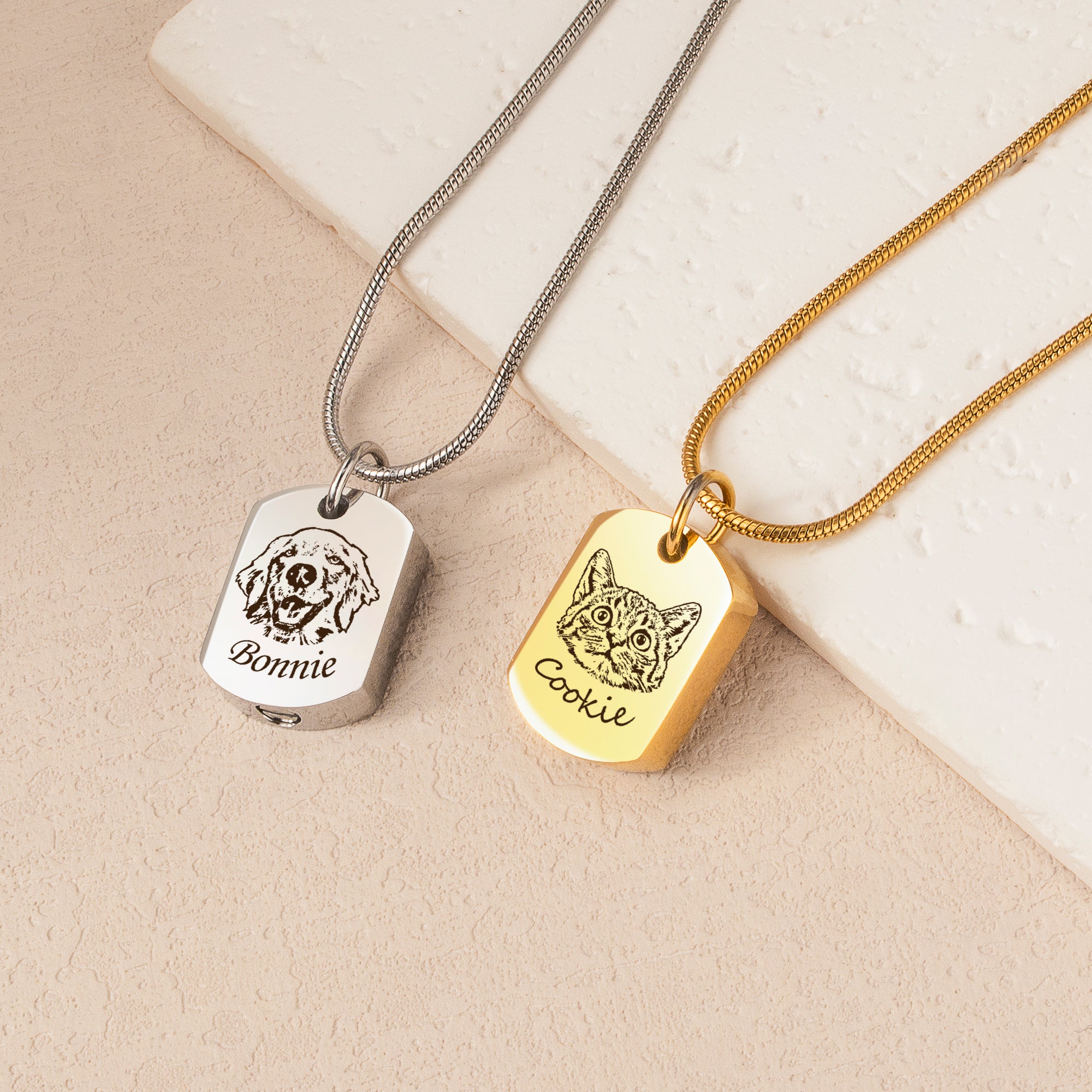 Pet Portrait Memorial Dog Tag Necklace