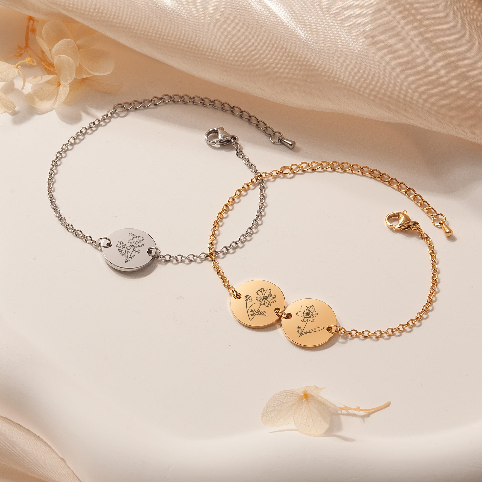 Personalized Flower Charm Bracelet