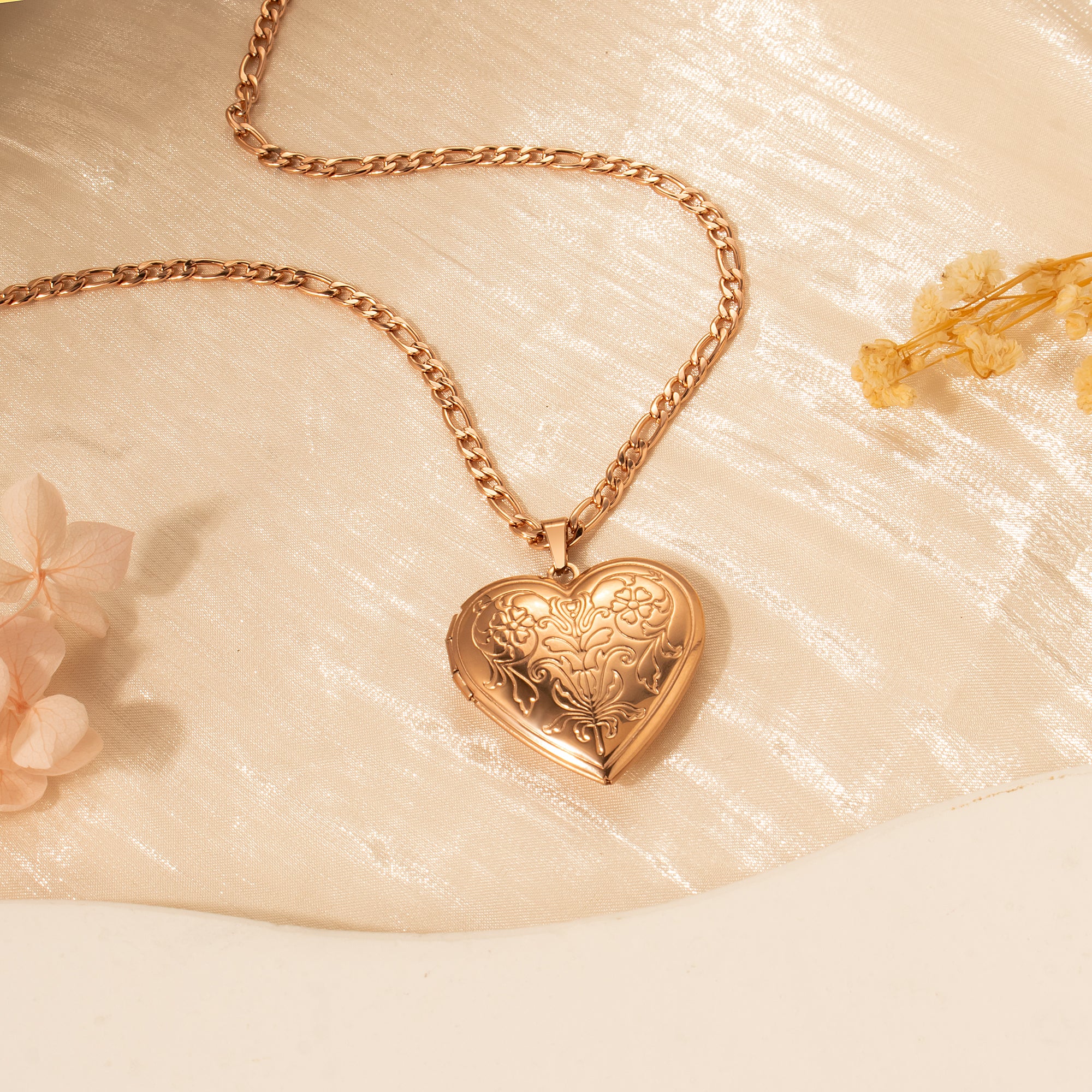 Symmetrical Floral Pet Photo Heart Locket