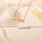 Birthstone Bar Flower and Name Necklace