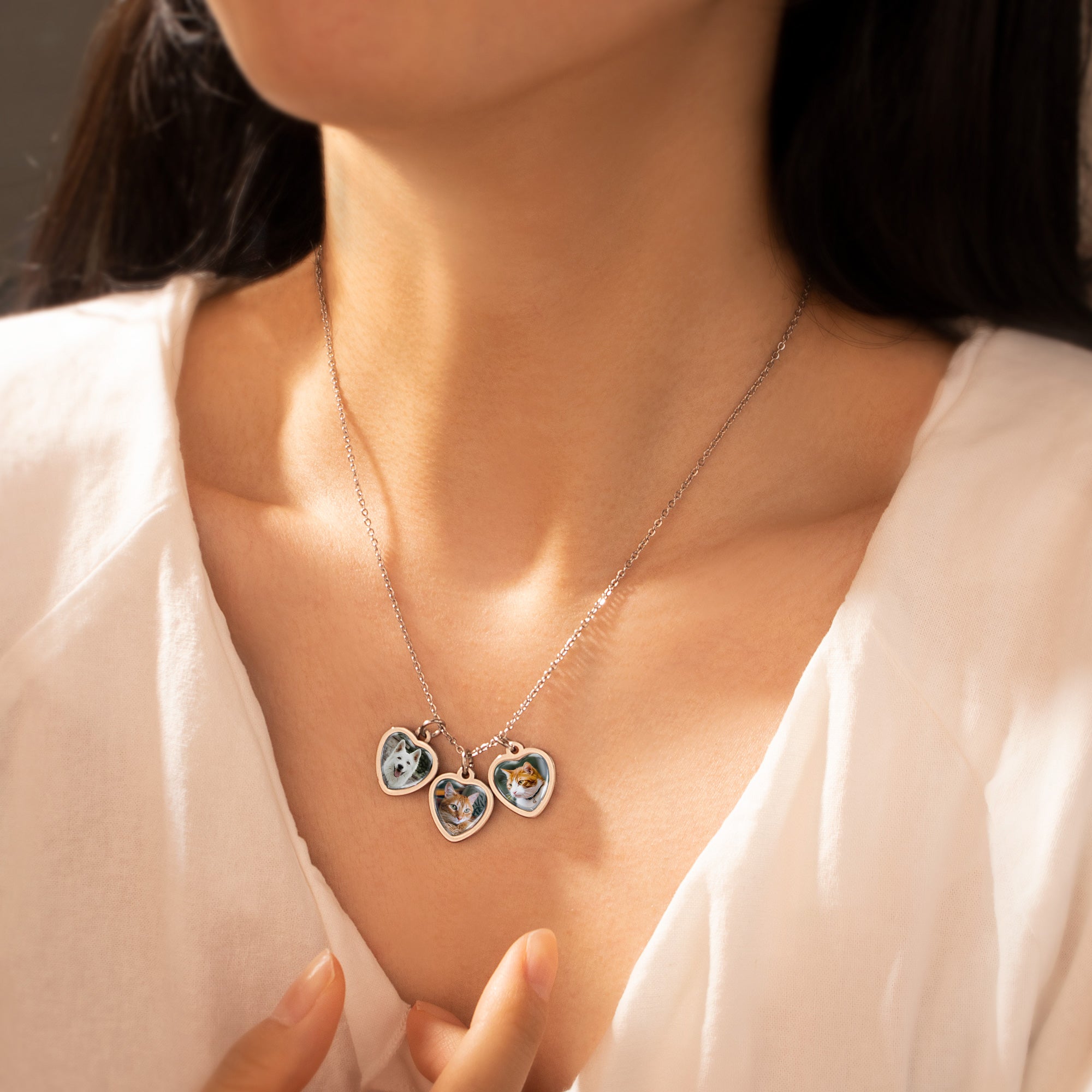 Heart Pet Photo Necklace with Glass Dome Cab