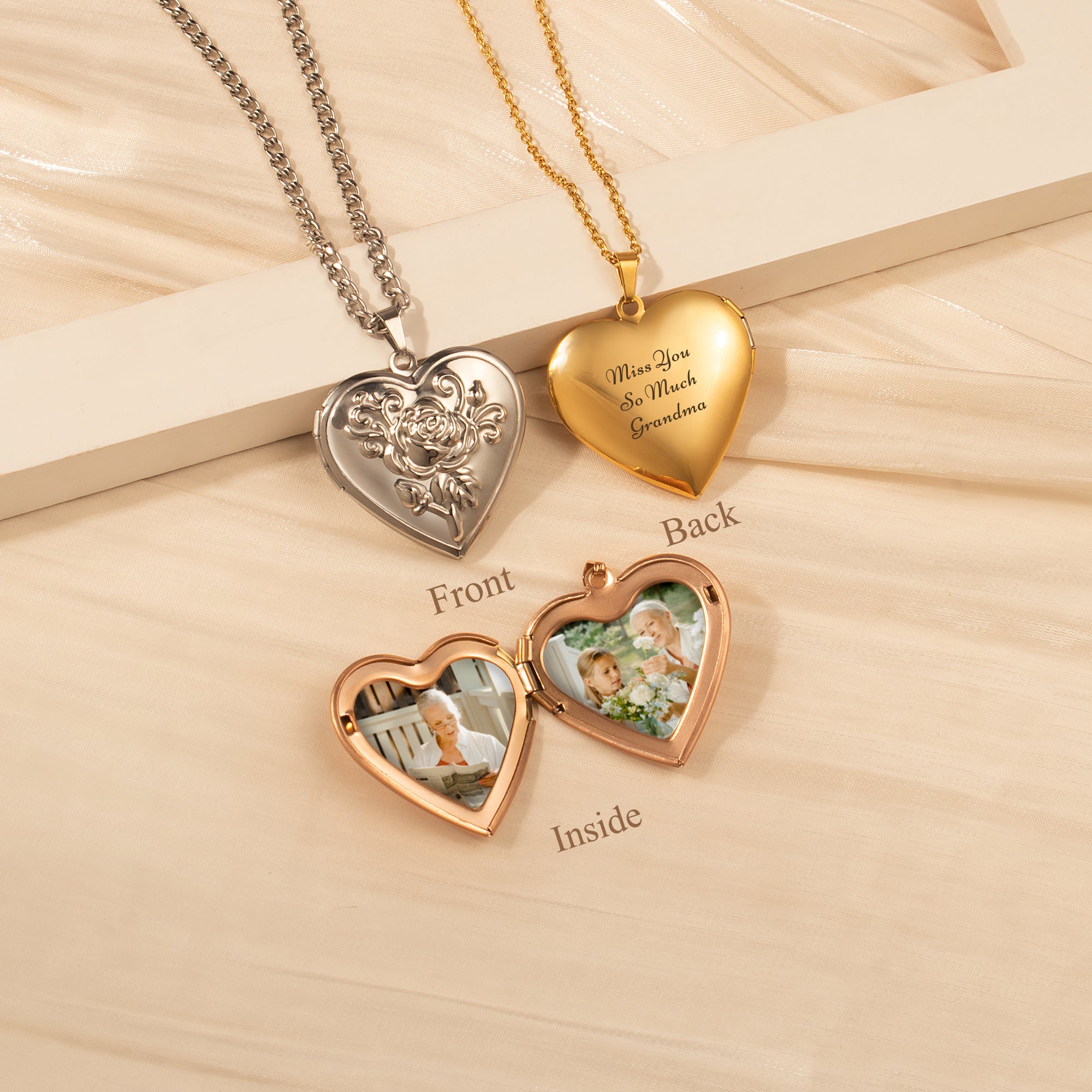 Rose Photo Heart Memorial Locket Necklace