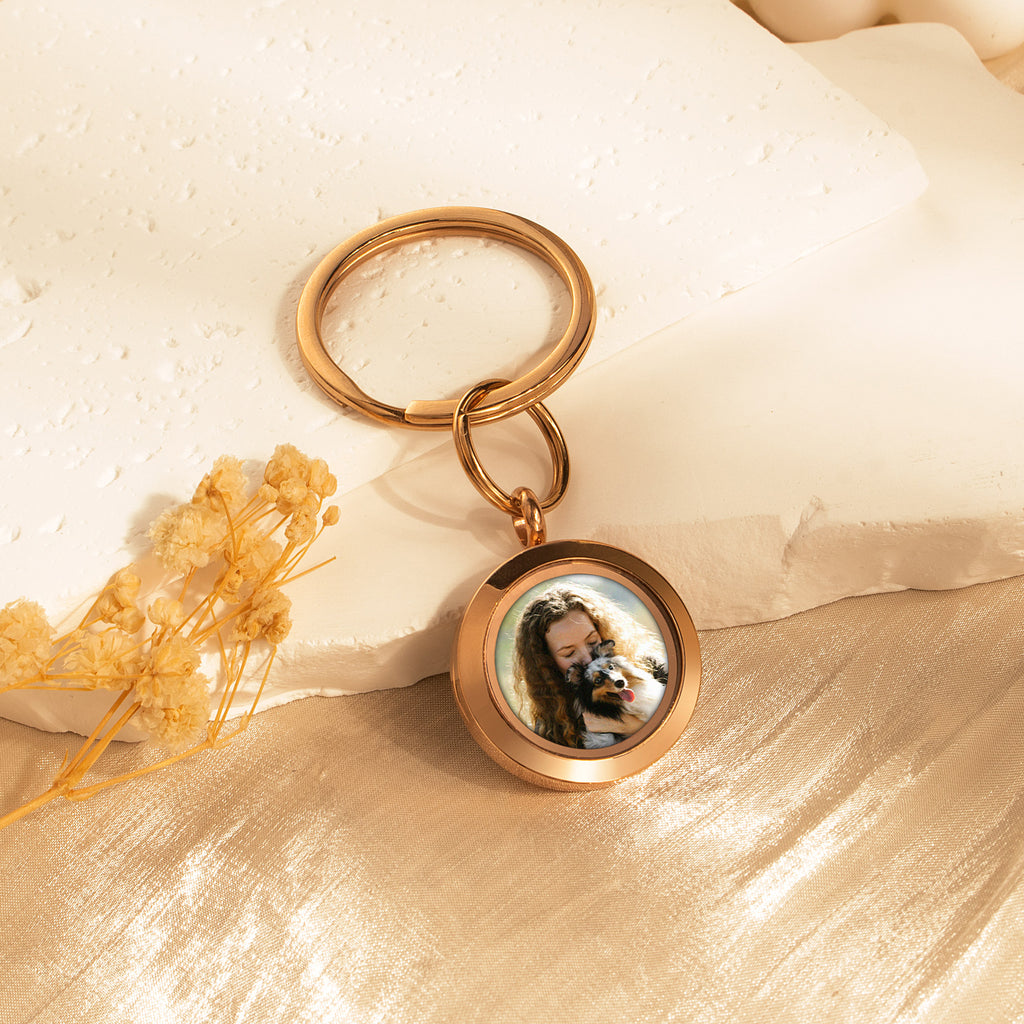 Round Photo Locket Pet Memorial Keychain