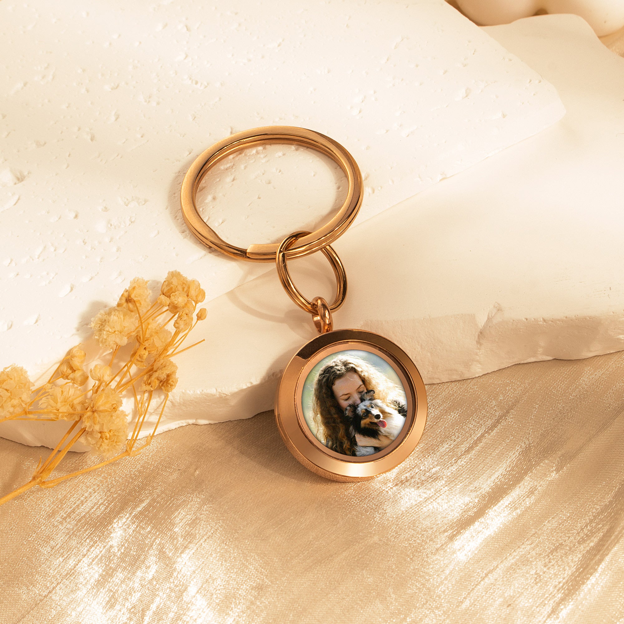 Round Photo Locket Pet Memorial Keychain