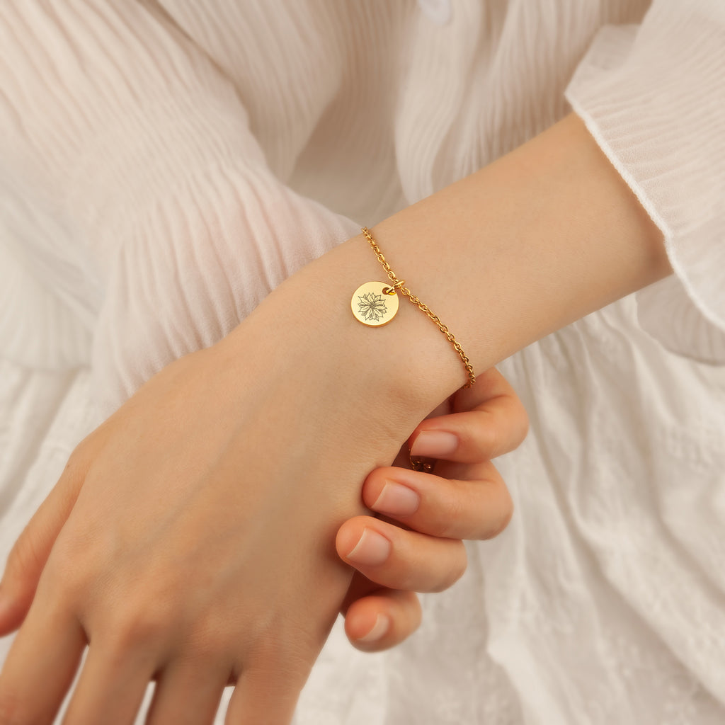 Custom Birth Flower Mini Charm Stainless Steel Bracelet