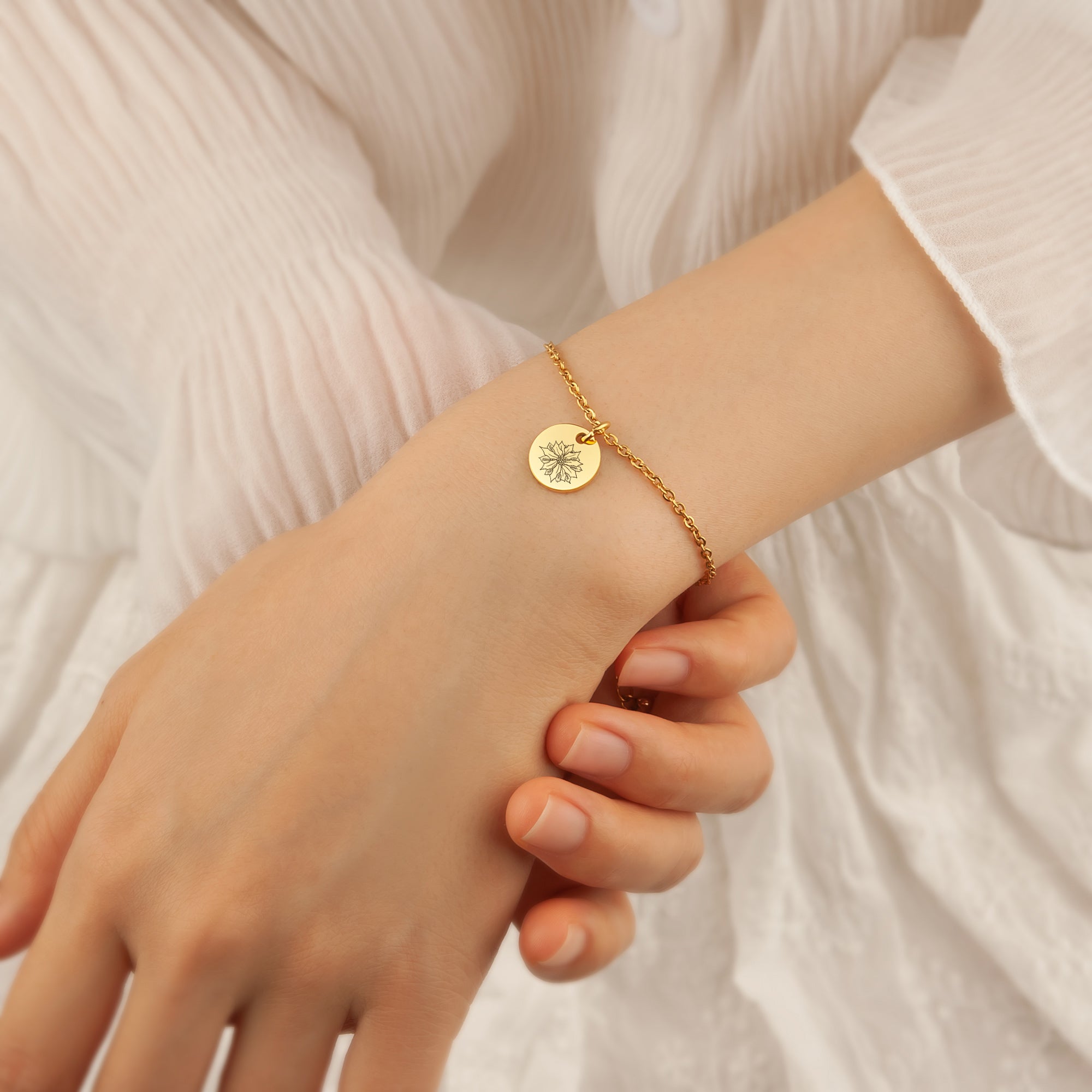 Custom Birth Flower Mini Charm Stainless Steel Bracelet