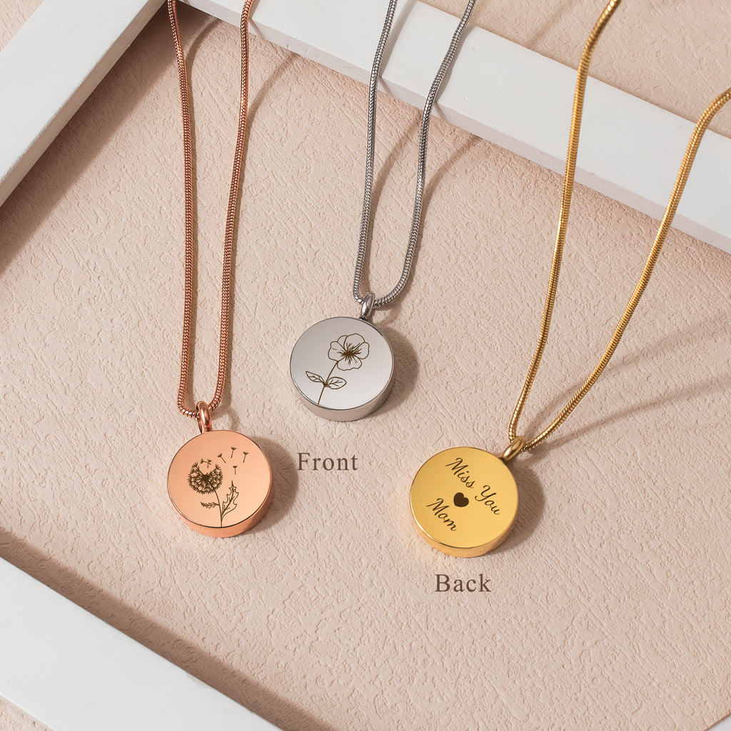 Classic Round Birth Flower Memorial Necklace