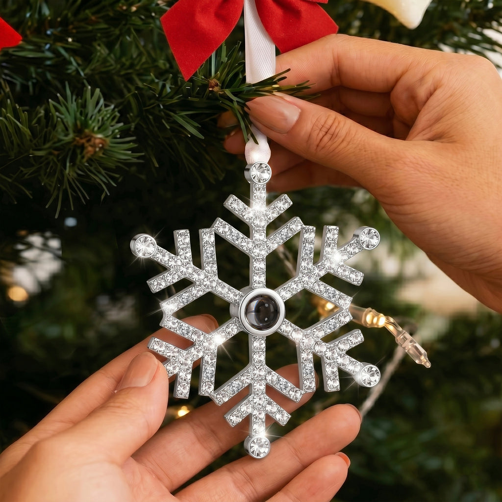 Rhinestone Snowflake Photo Projection Christmas Ornament